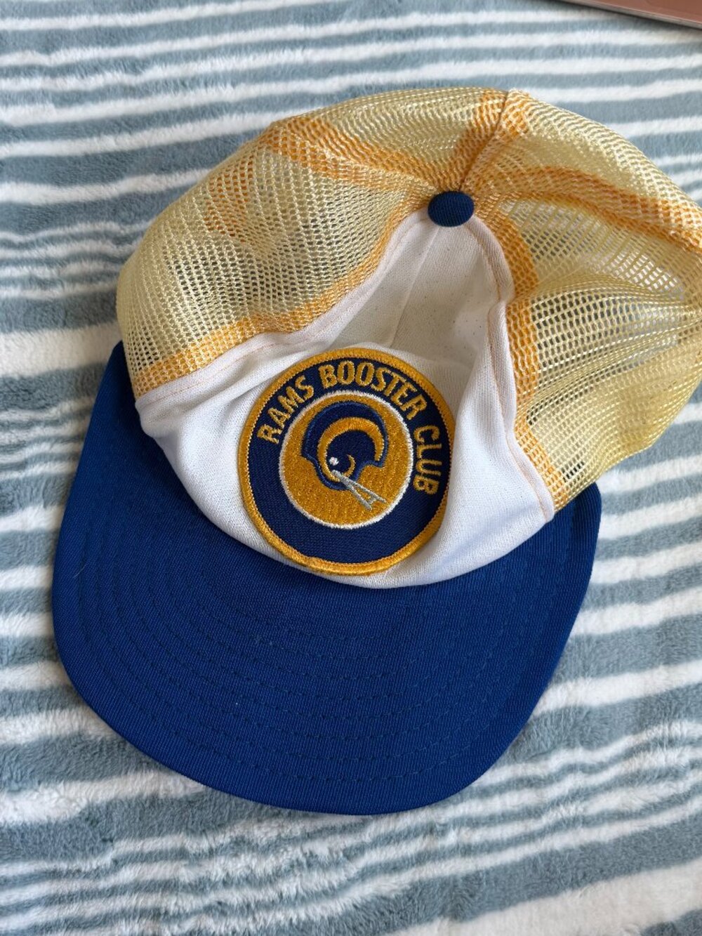 Vintage Los Angeles Rams Booster Club NFL Yellow Blue Mesh Snapback Hat